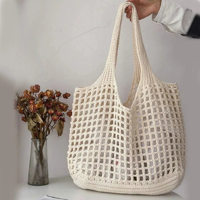Crochet Tote Bag for Women – Large Hollow Knit Beach Shoulder Bag