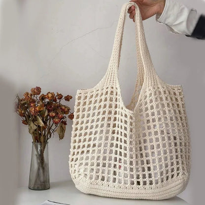Crochet Tote Bag for Women – Large Hollow Knit Beach Shoulder Bag