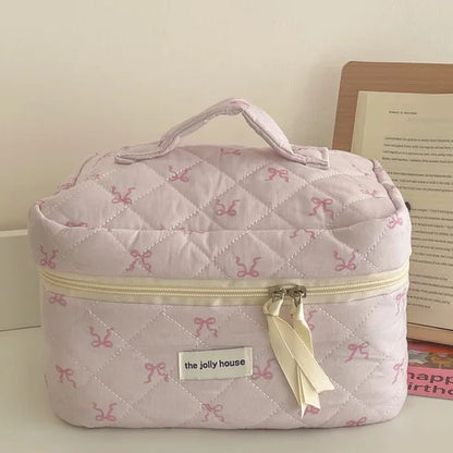 Quilted Floral Cotton Makeup Bag with Zipper
