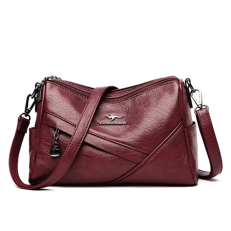 Vintage Soft Leather Crossbody Bag – Multi-Pocket Women's Shoulder Bag