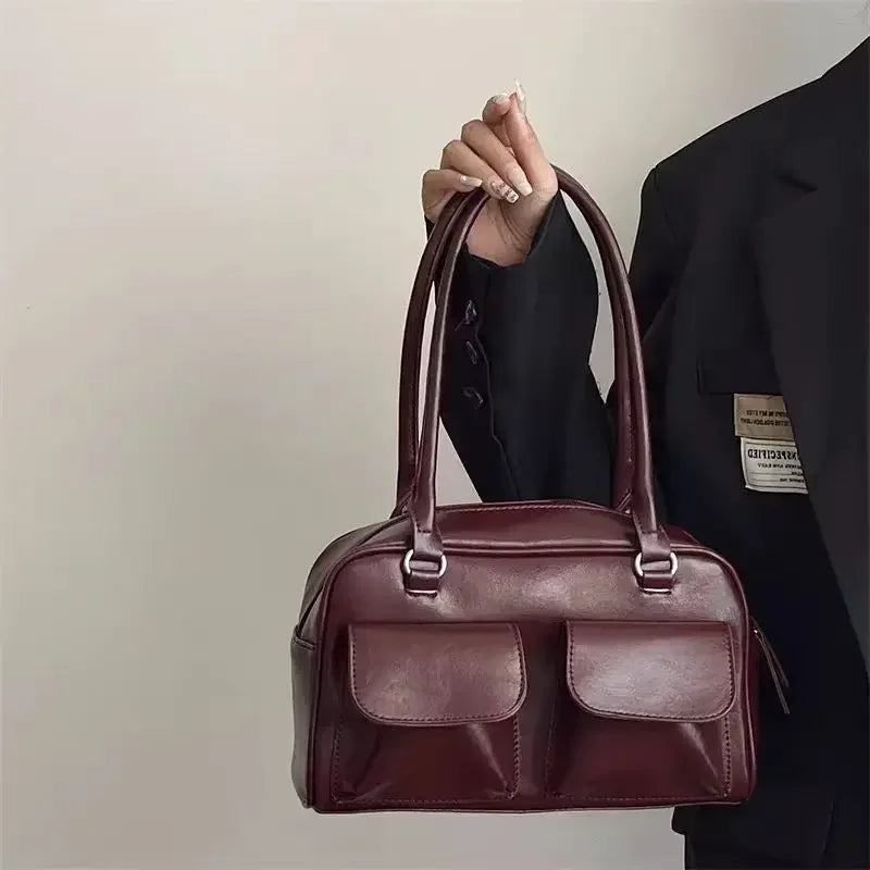 Vintage PU Leather Tote Bag Women's Shoulder Handbag