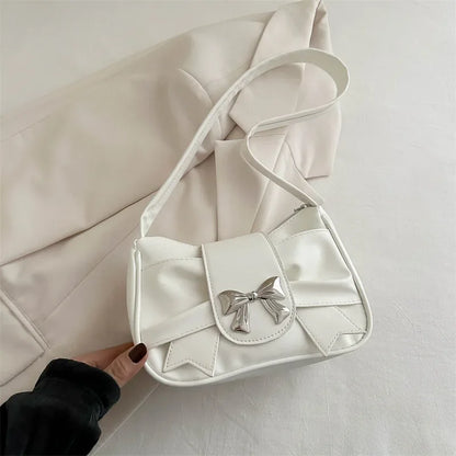 PU Leather Bow Shoulder Bag – Trendy Underarm Handbag for Women