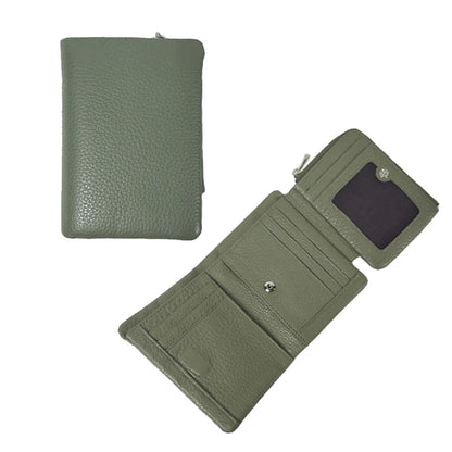 Genuine Cowhide Leather Trifold Wallet with Zipper Coin Pocket