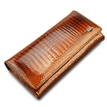 Alligator Embossed Genuine Leather Long Wallet for Women