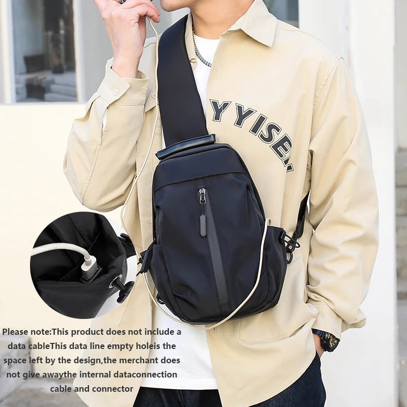 Men's Chest Bag Sling Bag with USB Charging Port