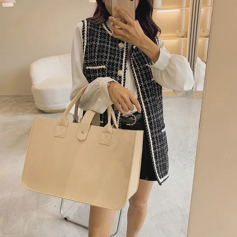 Large Capacity Felt Tote Bag for Women – Designer Woven Handbag