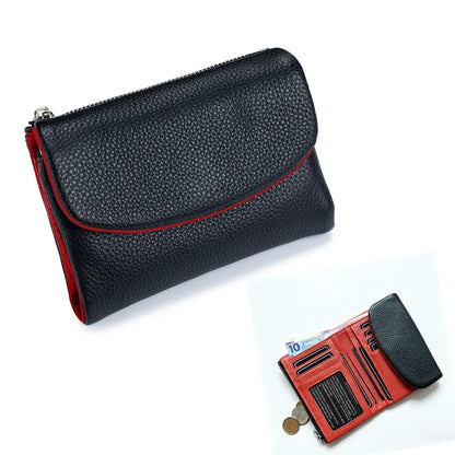 Trifold Genuine Leather Wallet for Women – Two-Tone Purse Organizer