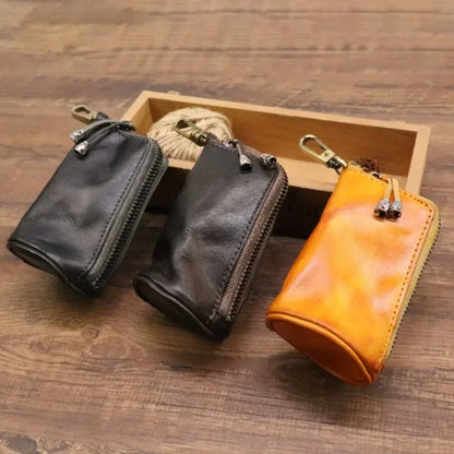 Genuine Leather Key Holder Pouch – Zipper Car Key Bag for Men