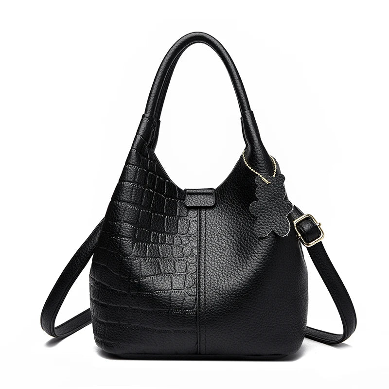 Crocodile-Embossed PU Leather Bucket Bag – Women's Hobo Tote & Crossbody