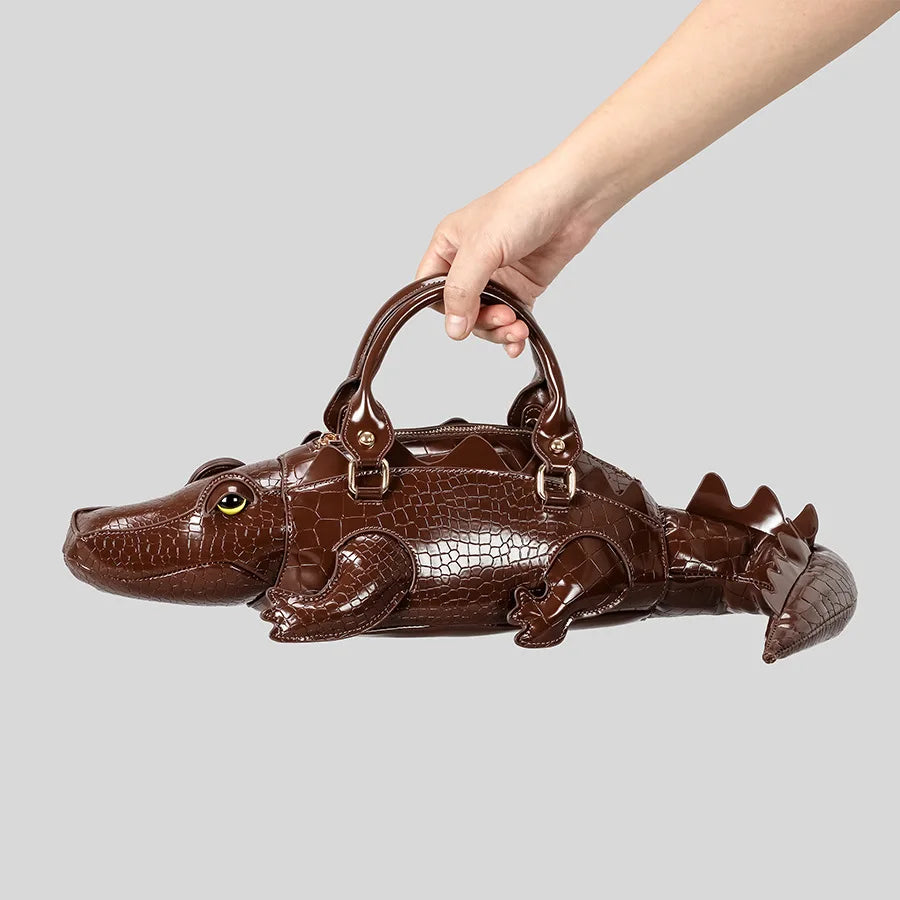 Crocodile Shape Novelty Handbag – Luxury PU Leather Shoulder Bag