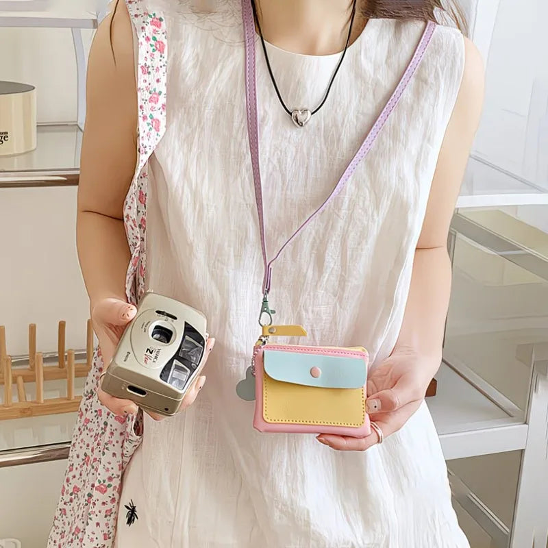 Cute Lanyard Card Holder Wallet – Korean Style Macaron Neck Pouch