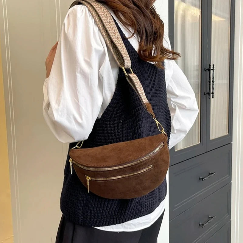 Faux Suede Fanny Pack Women's Crossbody Chest Bag