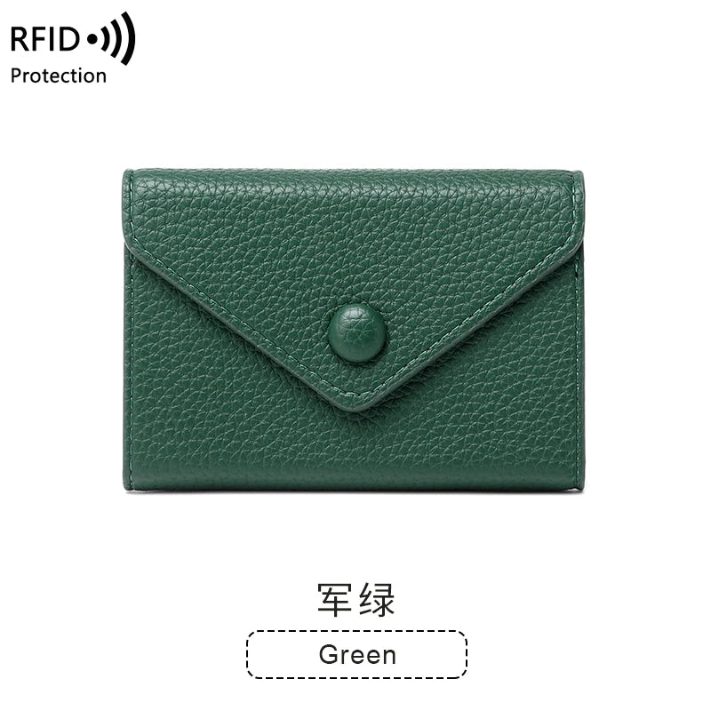 RFID Blocking Mini Wallet – Lychee Leather Envelope Card Holder