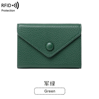 RFID Blocking Mini Wallet – Lychee Leather Envelope Card Holder