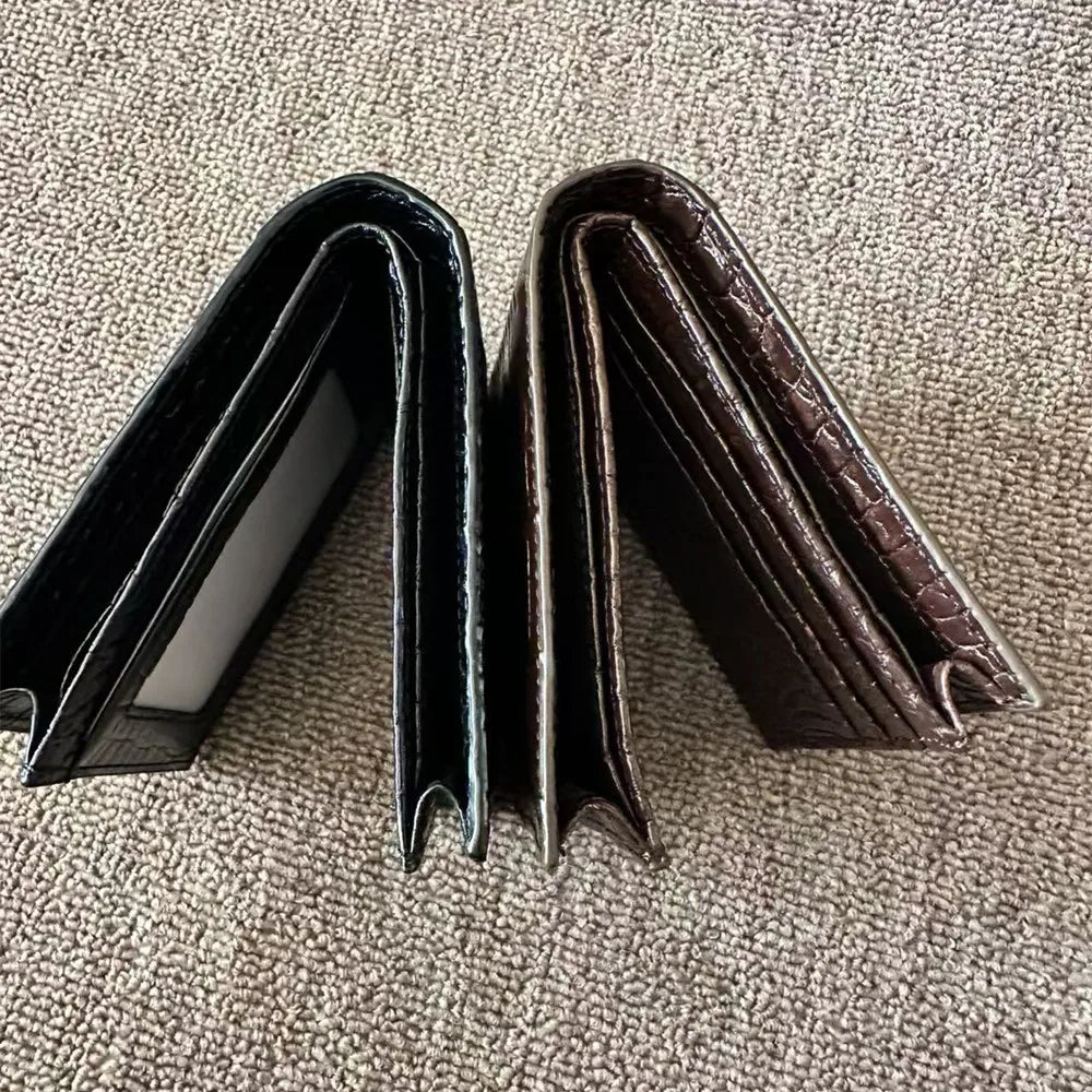 Genuine Leather Crocodile-Embossed Card Holder Wallet