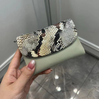 Snake Pattern Genuine Leather Tri-Fold Short Wallet for Women