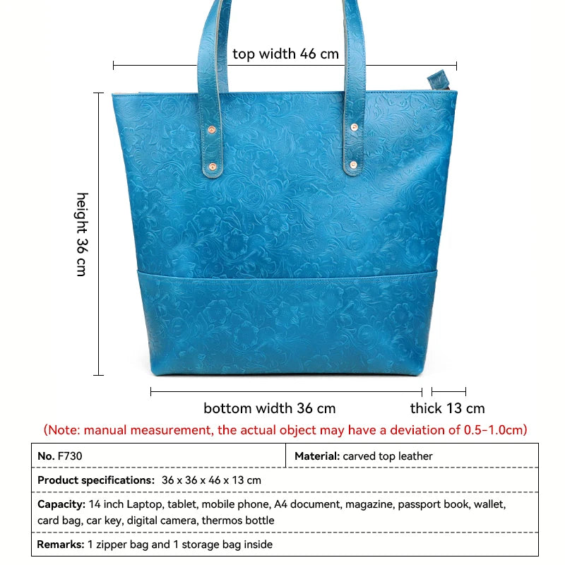 Leather Tote Bag – Women's Large Capacity Embossed Handbag