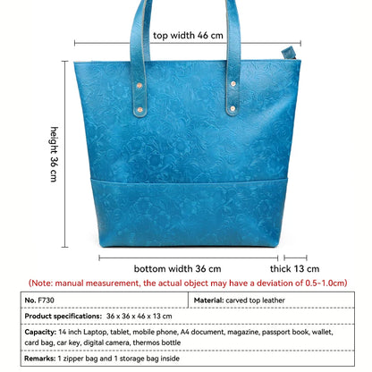 Leather Tote Bag – Women's Large Capacity Embossed Handbag