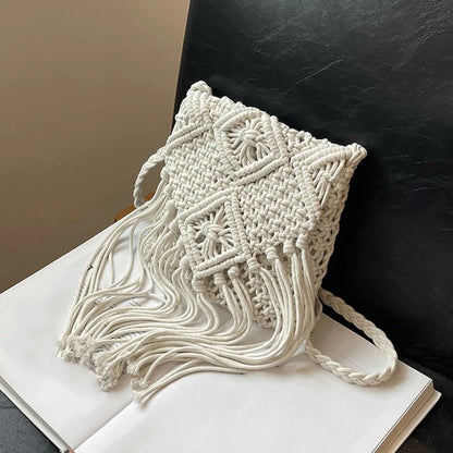 Macrame Tassel Crossbody Bag for Women – Woven Beach Bag