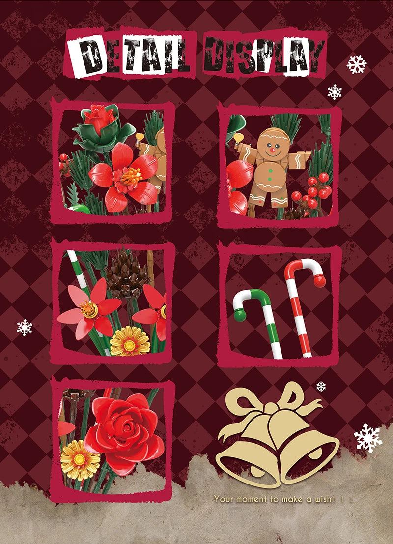 Christmas Flower Bouquet Building Blocks MOC Set – Gingerbread Man