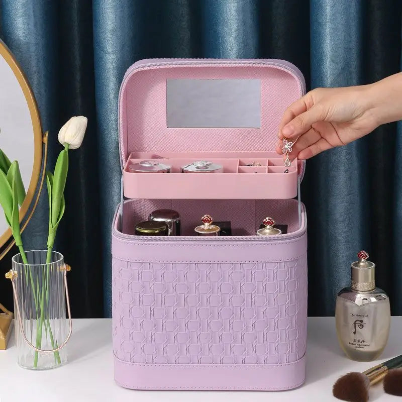 Large Makeup Organizer Box for Women – Professional Cosmetic Case with Mirror