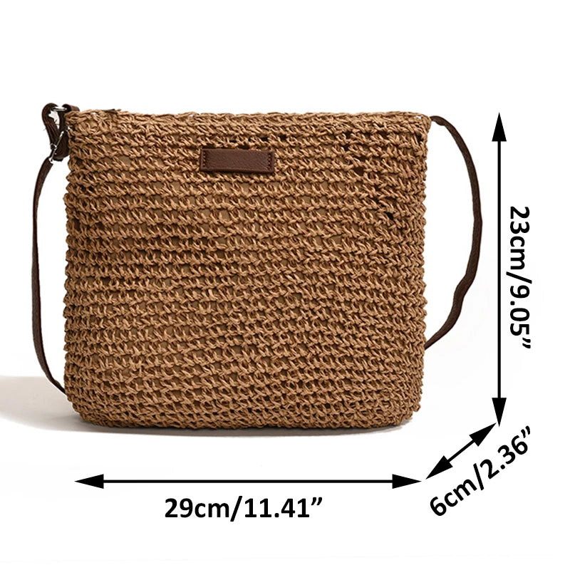Woven Straw Shoulder Bag Women's Bohemian Crossbody Tote