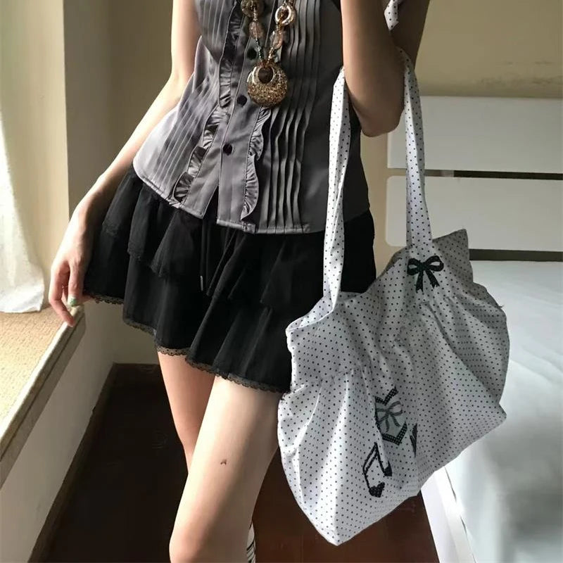 Cute Bow Polka Dot Nylon Tote Bag for Women