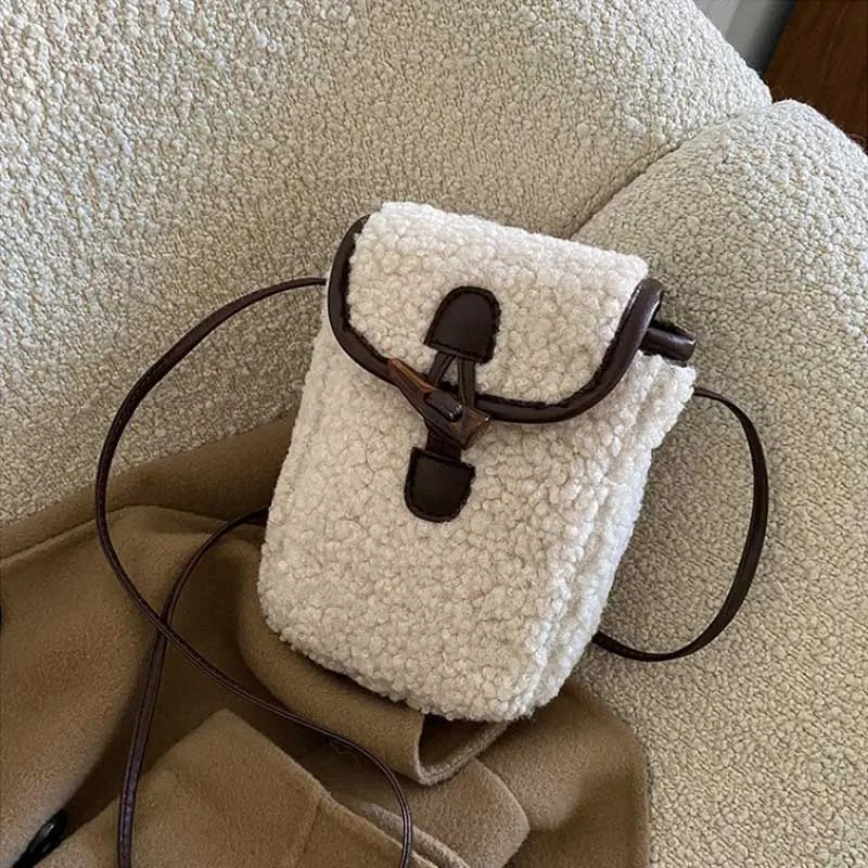 Faux Fur Plush Phone Bag – Women's Mini Crossbody Purse