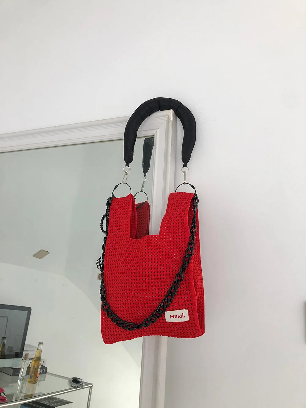 Beach Handbag Girls Summer Rope Hollow Out Hand Woven Shoulder Crossbody Totes Bag Women Knitting