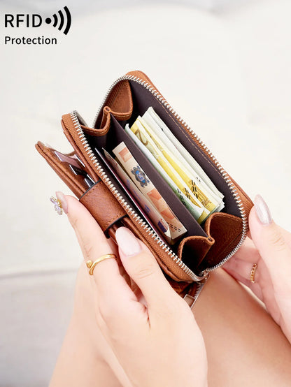 Women's RFID Blocking Short Wallet – Vintage Zipper Coin Purse & Card Holder