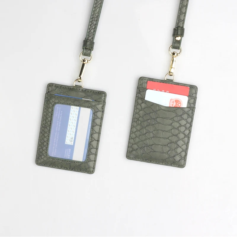 Embossed Leather Lanyard Card Holder – ID Badge Wallet