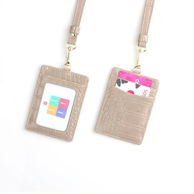 Embossed Snake Pattern Leather Lanyard ID Card Holder