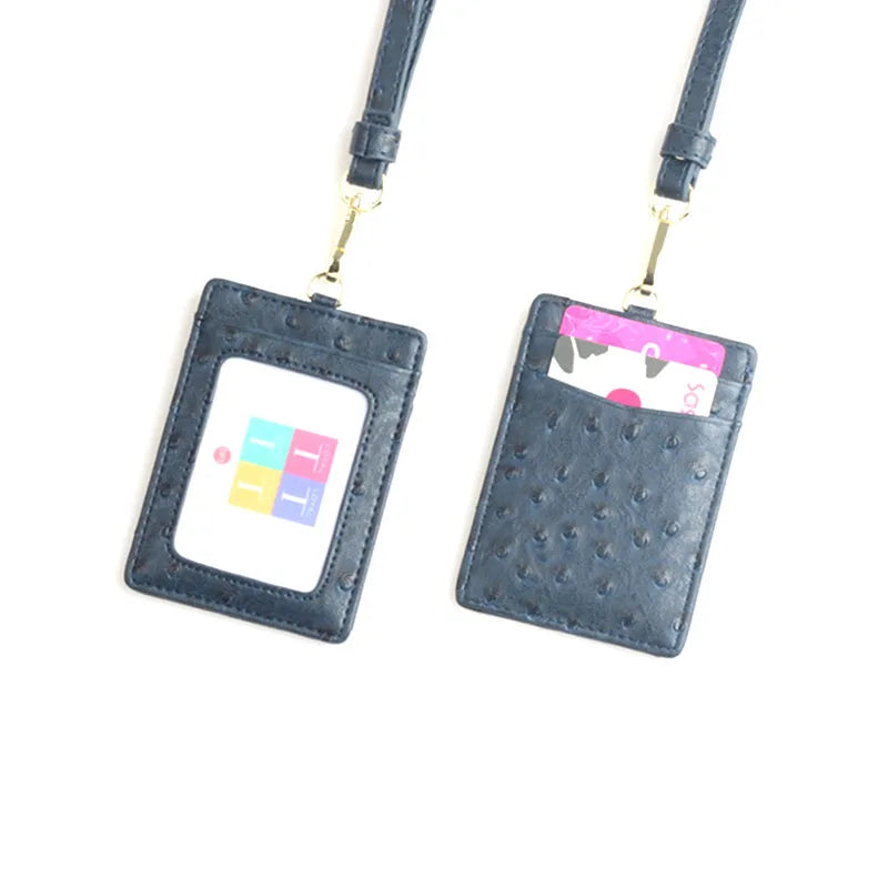 Embossed Snake Pattern Leather Lanyard ID Card Holder