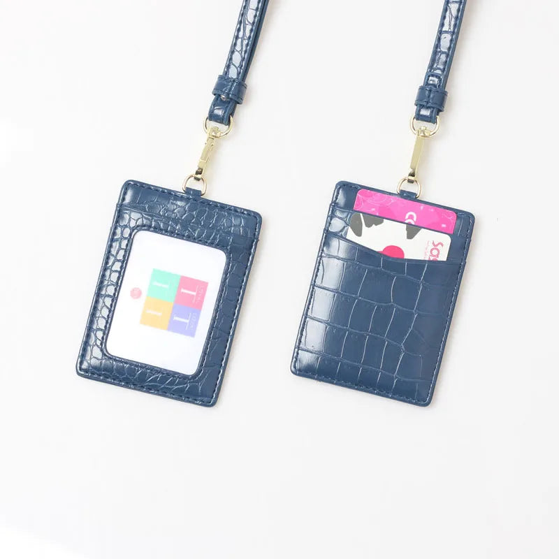 Embossed Leather Lanyard Card Holder – ID Badge Wallet