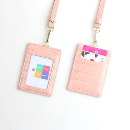 Embossed Leather Lanyard Card Holder – ID Badge Wallet