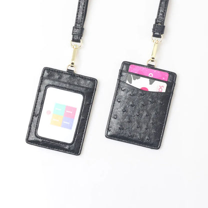 Embossed Leather Lanyard Card Holder – ID Badge Wallet