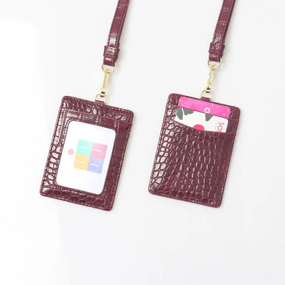 Embossed Leather Lanyard Card Holder – ID Badge Wallet
