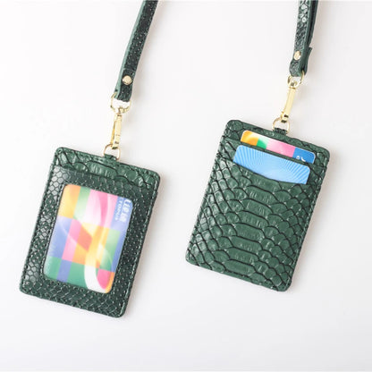 Embossed Snake Pattern Leather Lanyard ID Card Holder