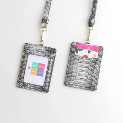 Embossed Leather Lanyard Card Holder – ID Badge Wallet