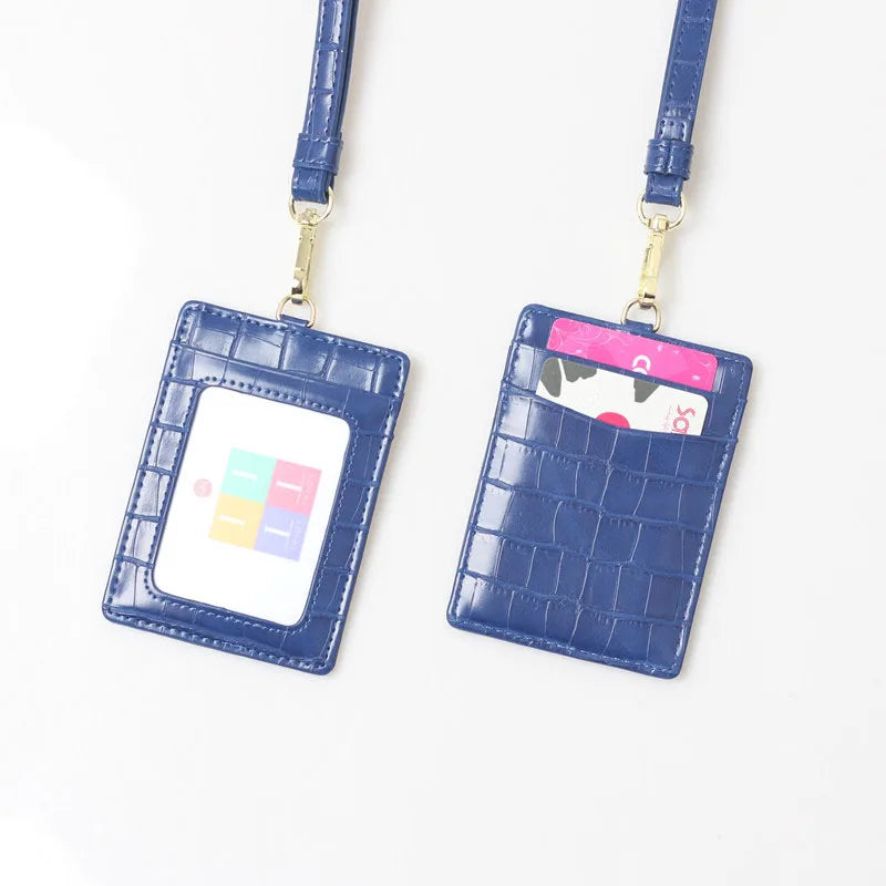 Embossed Snake Pattern Leather Lanyard ID Card Holder