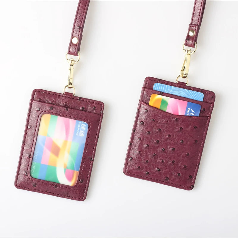 Embossed Snake Pattern Leather Lanyard ID Card Holder