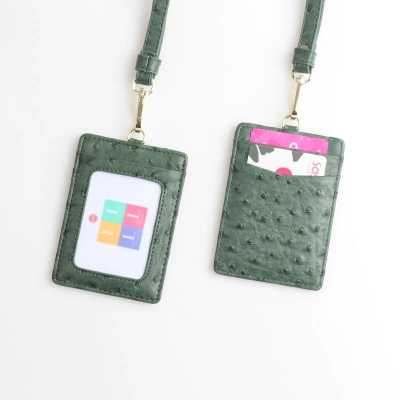 Embossed Leather Lanyard Card Holder – ID Badge Wallet