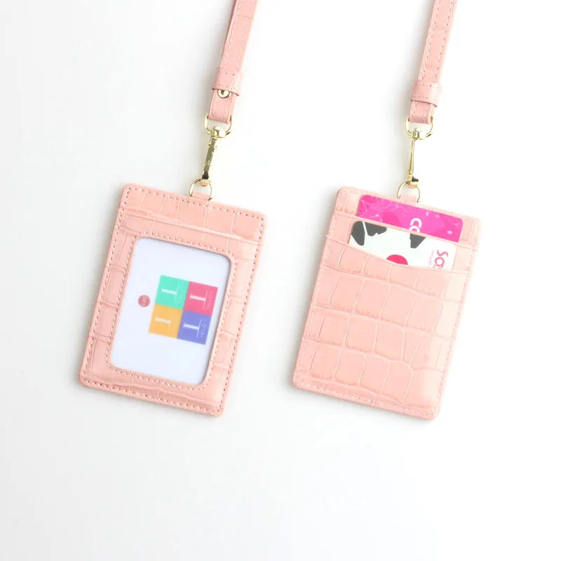 Embossed Snake Pattern Leather Lanyard ID Card Holder