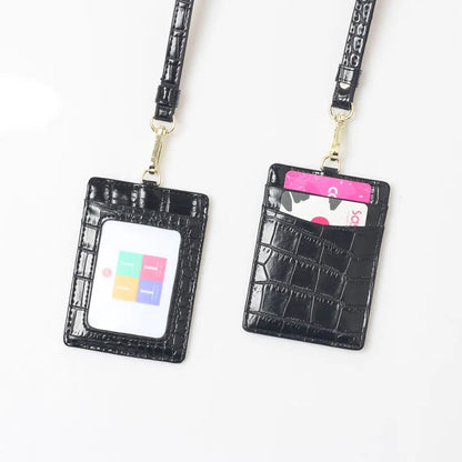 Embossed Snake Pattern Leather Lanyard ID Card Holder