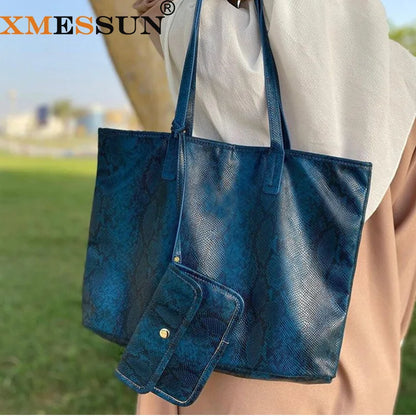 Snake Pattern Shoulder Bag - Large Capacity Embossed Tote for Women