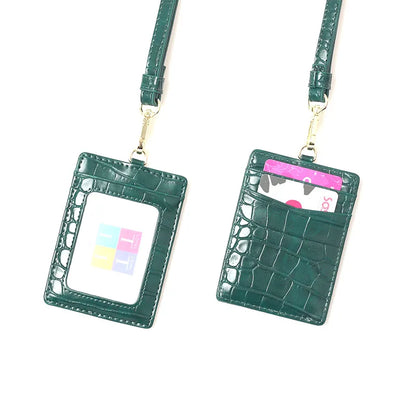 Embossed Leather Lanyard Card Holder – ID Badge Wallet