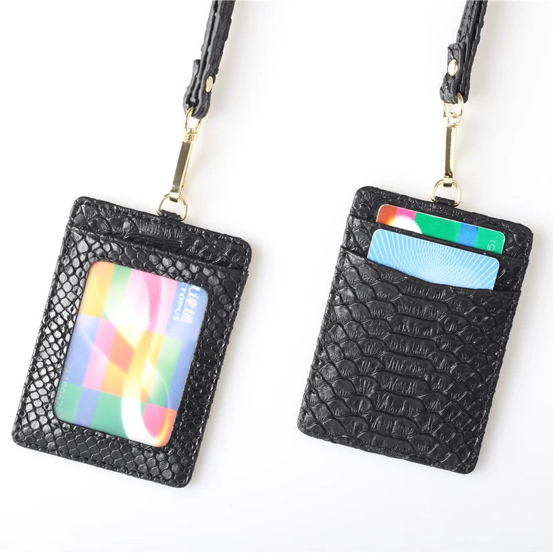 Embossed Leather Lanyard Card Holder – ID Badge Wallet