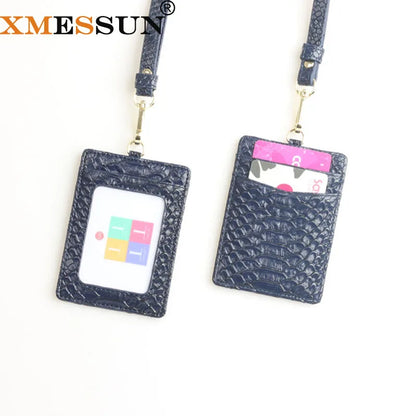 Embossed Snake Pattern Leather Lanyard ID Card Holder