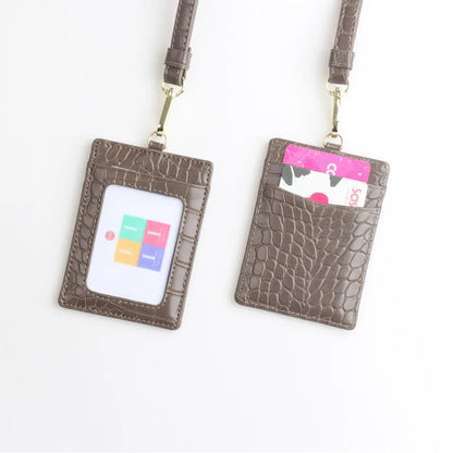 Embossed Leather Lanyard Card Holder – ID Badge Wallet