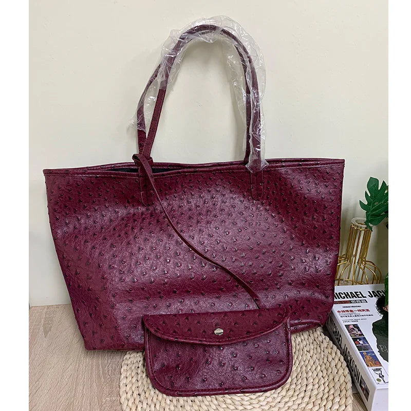 Ostrich Pattern Tote Bag with Mini Pouch – Women's Large Shoulder Bag